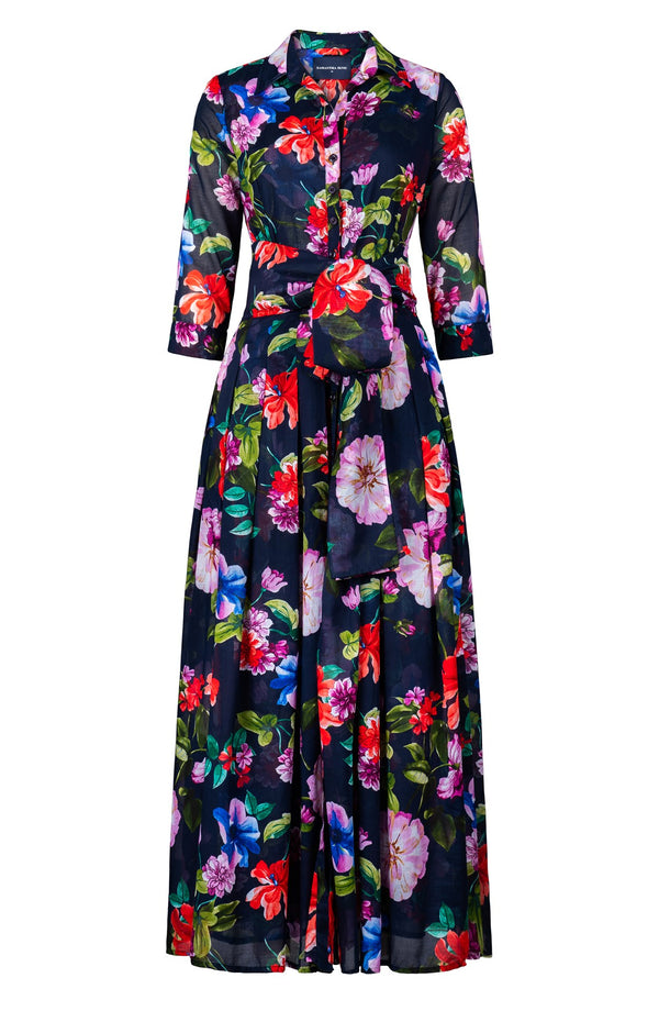 Audrey Dress #4 Shirt Collar 3/4 Sleeve Tea Length Musola (Fiori Florance)