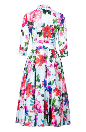 Aster Dress Shirt Collar 3/4 Sleeve Midi Length Cotton Musola (Fiori Florance)