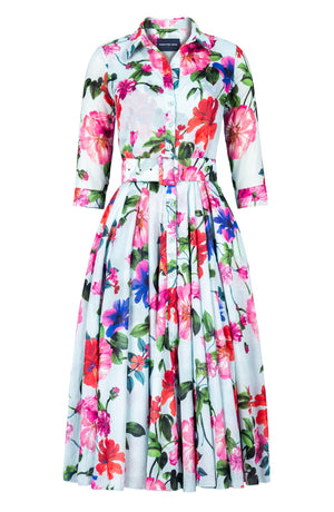 Aster Dress Shirt Collar 3/4 Sleeve Midi Length Cotton Musola (Fiori Florance)