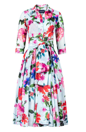 Aster Dress Shirt Collar 3/4 Sleeve Midi Length Cotton Musola (Fiori Florance)