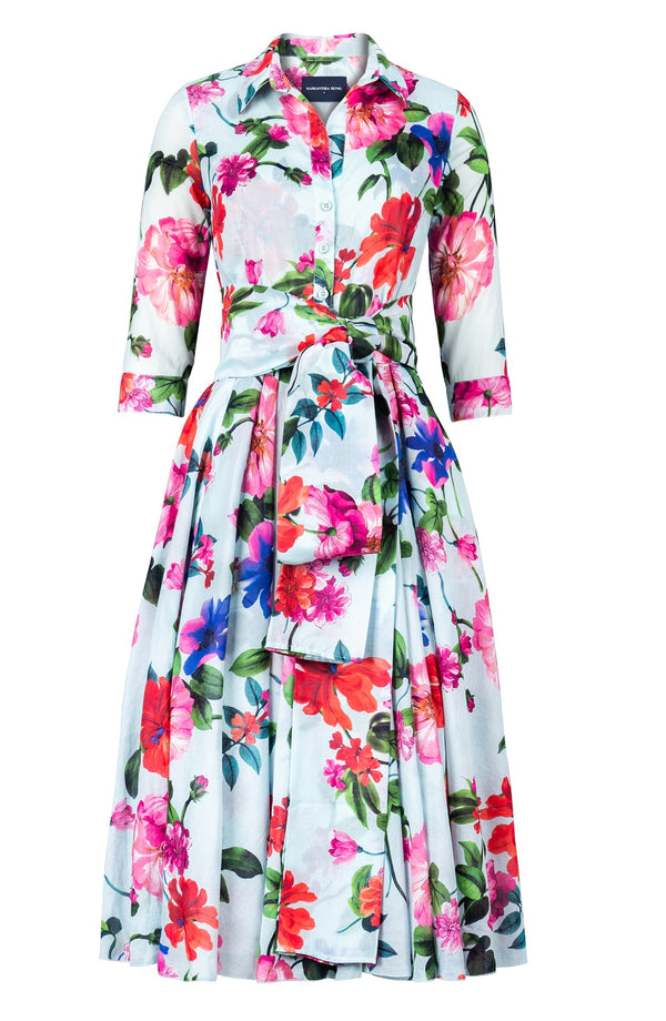Aster Dress Shirt Collar 3/4 Sleeve Midi Length Cotton Musola (Fiori Florance)