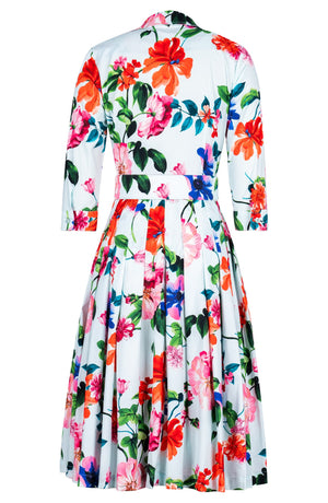 Audrey Dress #2 Shirt Collar 3/4 Sleeve Long Length Cotton Stretch (Fiori Florance)