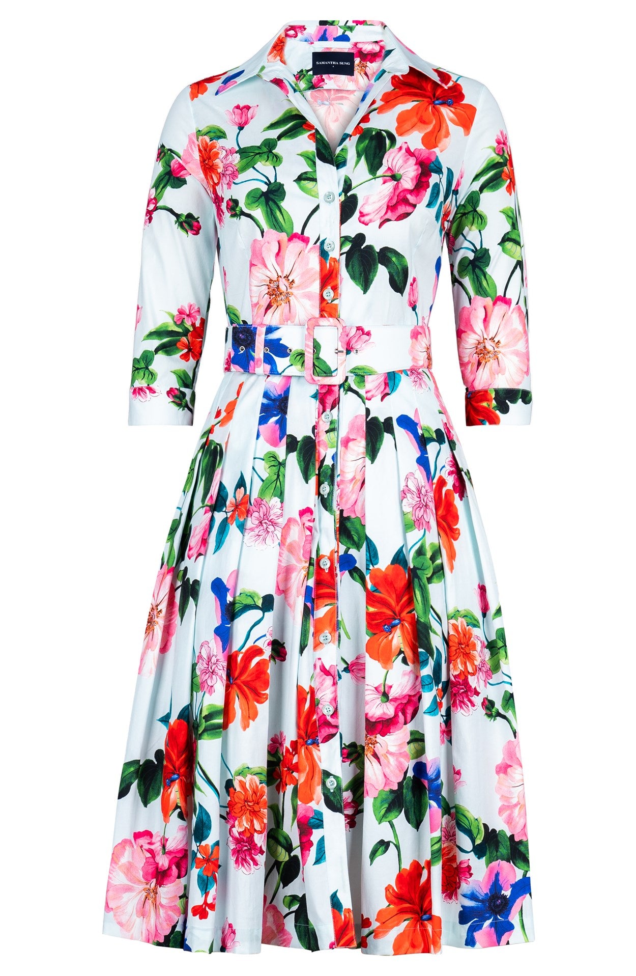 Audrey Dress #2 Shirt Collar 3/4 Sleeve Long Length Cotton Stretch (Fi