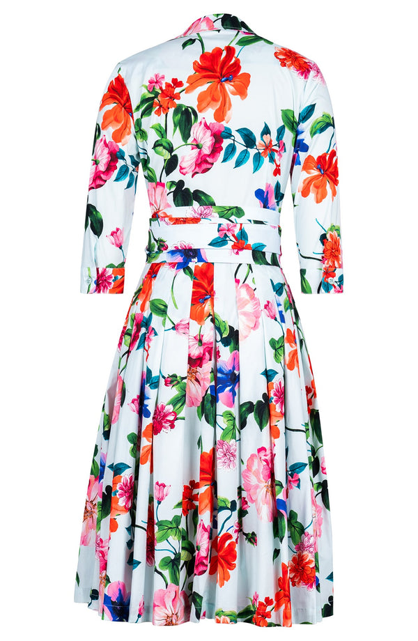 Audrey Dress #2 Shirt Collar 3/4 Sleeve Long Length Cotton Stretch (Fiori Florance)