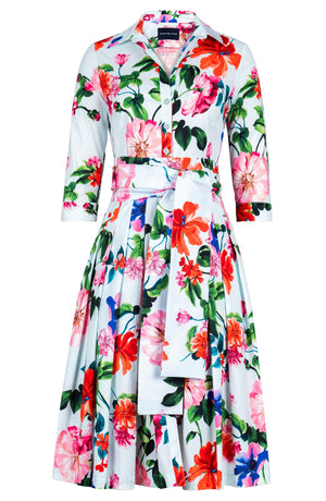 Audrey Dress #2 Shirt Collar 3/4 Sleeve Long Length Cotton Stretch (Fiori Florance)