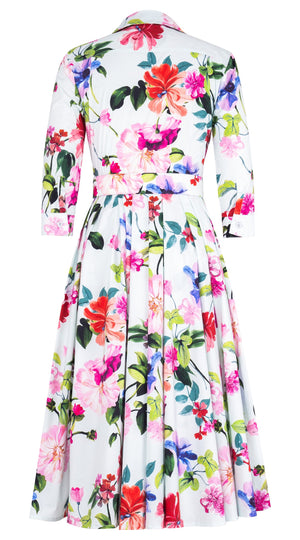 Laurent Dress Shirt Collar 3/4 Sleeve Midi Length Cotton Poplin (Fiori Florance)