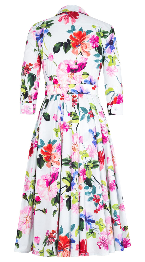 Laurent Dress Shirt Collar 3/4 Sleeve Midi Length Cotton Poplin (Fiori Florance)