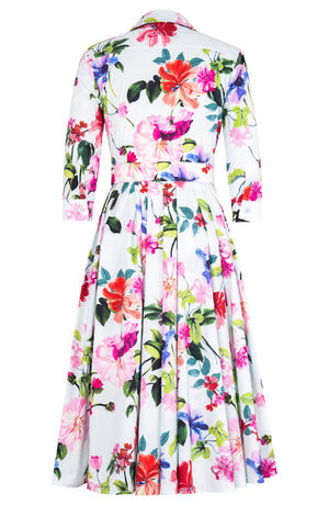 Laurent Dress Shirt Collar 3/4 Sleeve Midi Length Cotton Poplin (Fiori Florance)