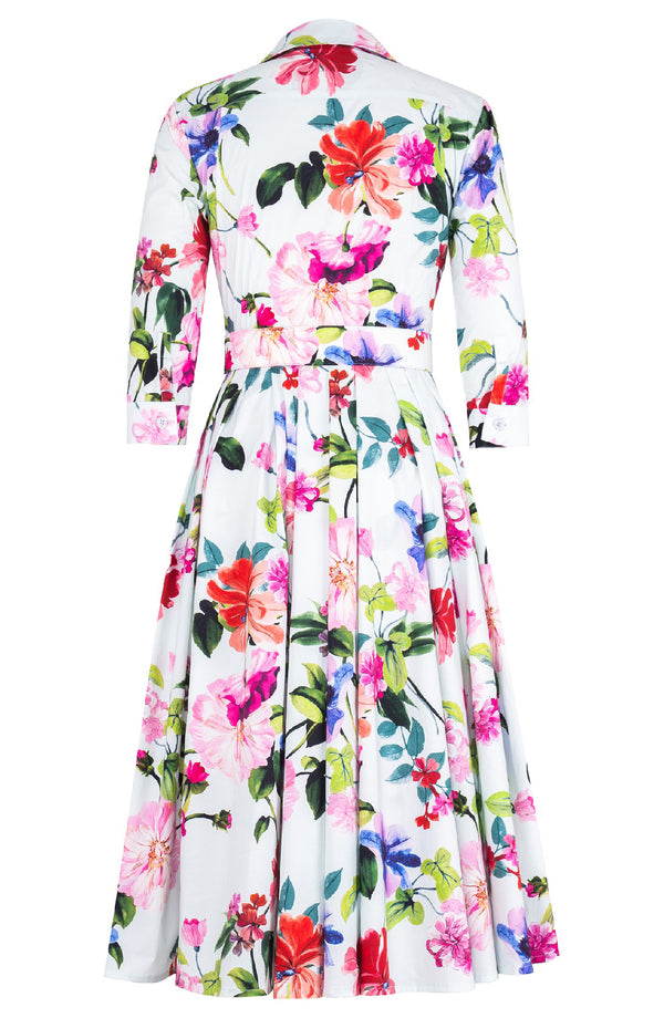 Laurent Dress Shirt Collar 3/4 Sleeve Midi Length Cotton Poplin (Fiori Florance)