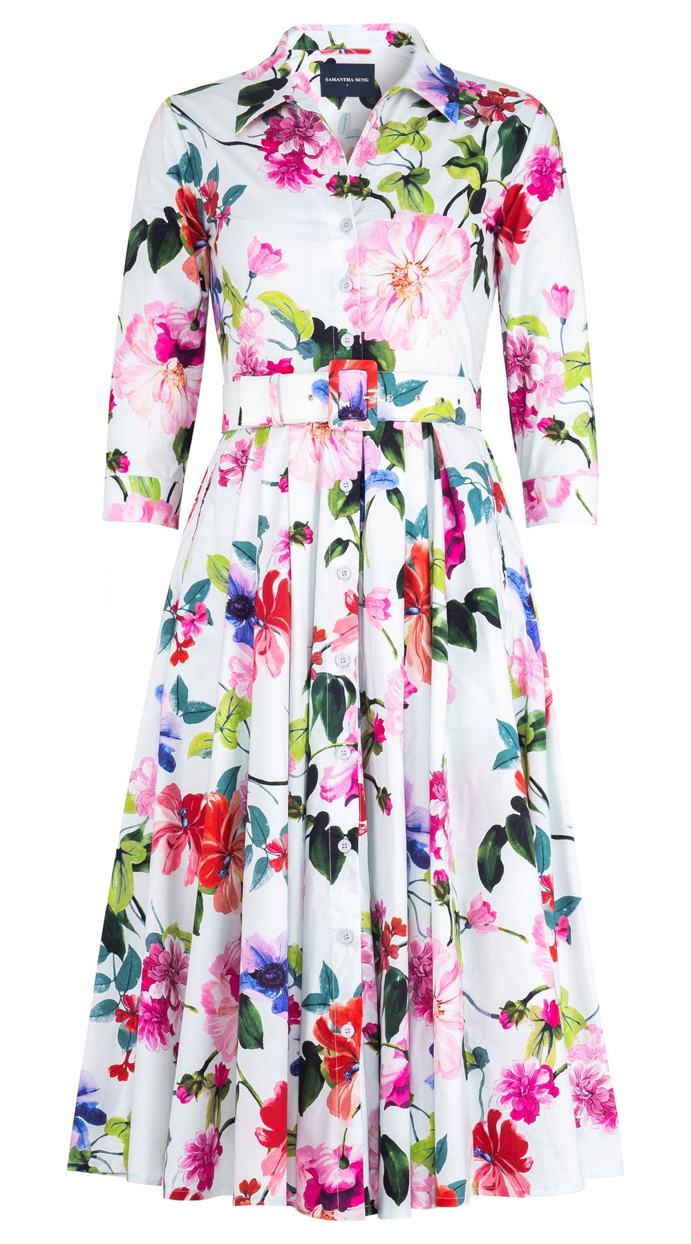 Laurent Dress Shirt Collar 3/4 Sleeve Midi Length Cotton Poplin (Fiori Florance)