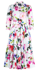 Laurent Dress Shirt Collar 3/4 Sleeve Midi Length Cotton Poplin (Fiori Florance)