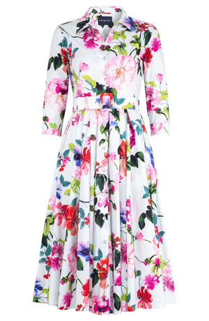 Laurent Dress Shirt Collar 3/4 Sleeve Midi Length Cotton Poplin (Fiori Florance)