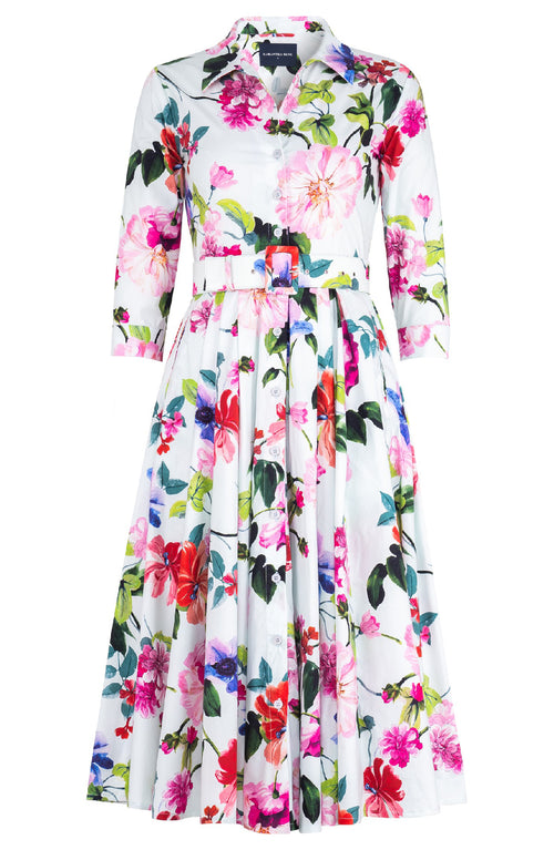 Laurent Dress Shirt Collar 3/4 Sleeve Midi Length Cotton Poplin (Fiori Florance)
