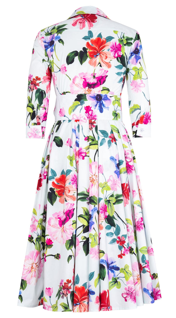 Laurent Dress Shirt Collar 3/4 Sleeve Midi Length Cotton Poplin (Fiori Florance)