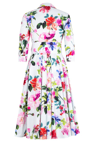 Laurent Dress Shirt Collar 3/4 Sleeve Midi Length Cotton Poplin (Fiori Florance)