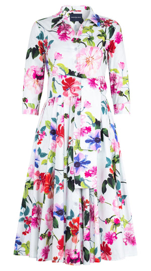 Laurent Dress Shirt Collar 3/4 Sleeve Midi Length Cotton Poplin (Fiori Florance)