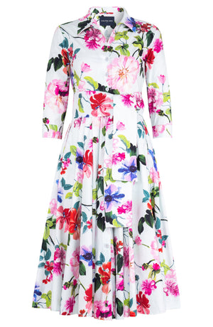 Laurent Dress Shirt Collar 3/4 Sleeve Midi Length Cotton Poplin (Fiori Florance)