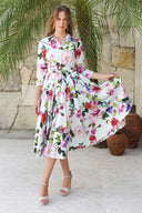 Laurent Dress Shirt Collar 3/4 Sleeve Long Length Cotton Stretch (Fiori Florance)