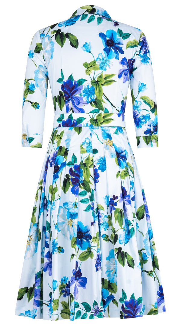 Audrey Dress #2 Shirt Collar 3/4 Sleeve Long Length Cotton Stretch (Fiori Florance)