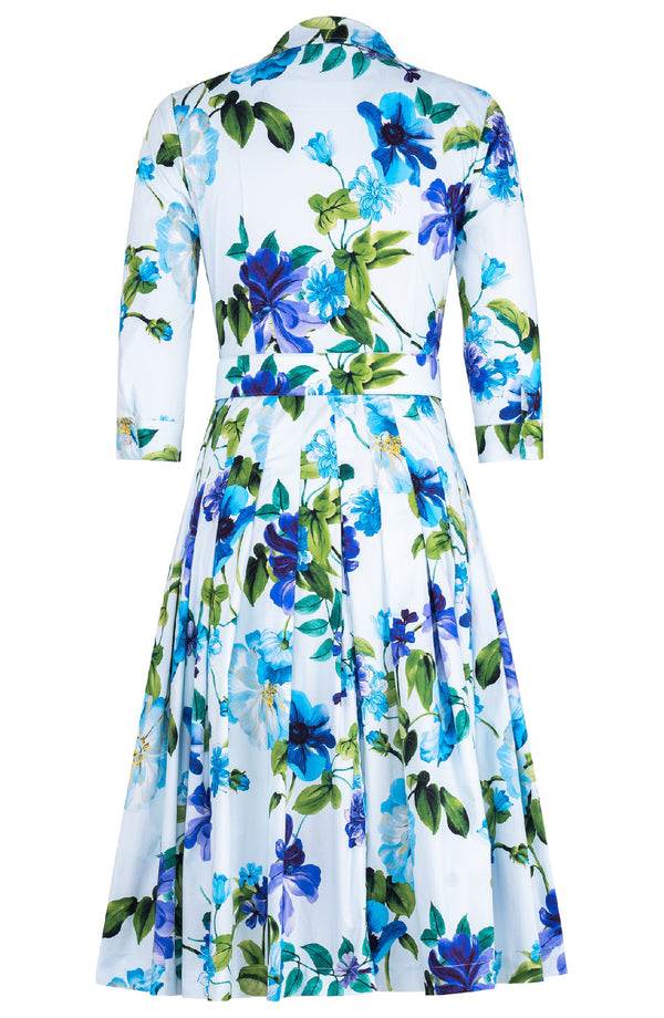 Audrey Dress #2 Shirt Collar 3/4 Sleeve Long Length Cotton Stretch (Fiori Florance)