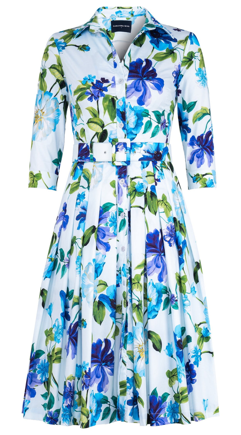 Audrey Dress #2 Shirt Collar 3/4 Sleeve Long Length Cotton Stretch (Fiori Florance)