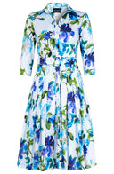 Audrey Dress #2 Shirt Collar 3/4 Sleeve Long Length Cotton Stretch (Fiori Florance)