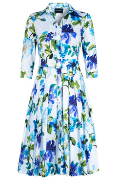 Audrey Dress #2 Shirt Collar 3/4 Sleeve Long Length Cotton Stretch (Fiori Florance)