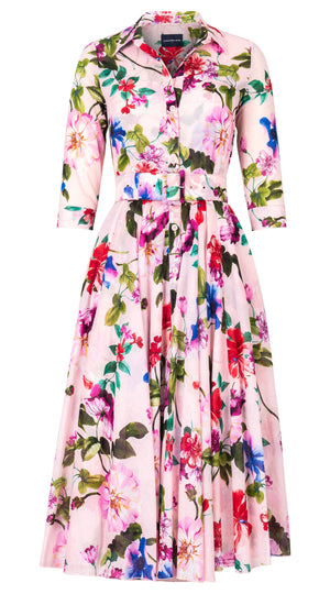 Aster Dress Shirt Collar 3/4 Sleeve Midi Length Cotton Musola (Fiori Florance)