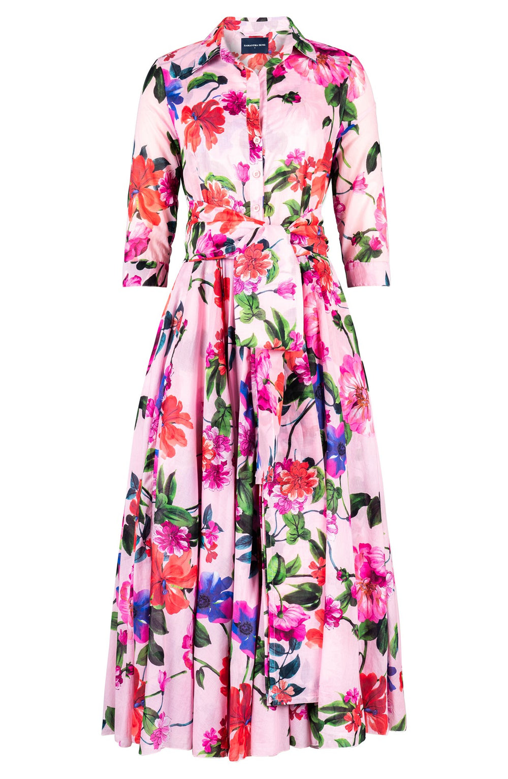 Aster Dress Shirt Collar 3/4 Sleeve Midi Plus Length Cotton Musola (Fiori Florance)