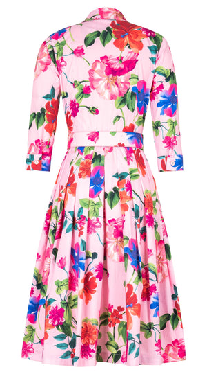 Audrey Dress #2 Shirt Collar 3/4 Sleeve Long Length Cotton Stretch (Fiori Florance)