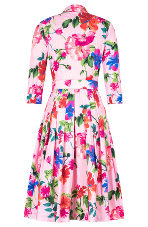 Audrey Dress #2 Shirt Collar 3/4 Sleeve Long Length Cotton Stretch (Fiori Florance)