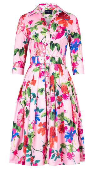 Audrey Dress #2 Shirt Collar 3/4 Sleeve Long Length Cotton Stretch (Fiori Florance)