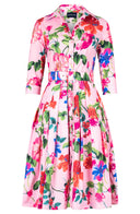 Audrey Dress #2 Shirt Collar 3/4 Sleeve Long Length Cotton Stretch (Fiori Florance)