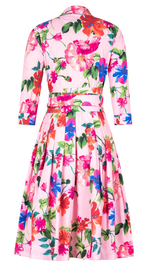 Audrey Dress #2 Shirt Collar 3/4 Sleeve Long Length Cotton Stretch (Fiori Florance)