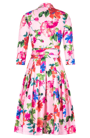 Audrey Dress #2 Shirt Collar 3/4 Sleeve Long Length Cotton Stretch (Fiori Florance)