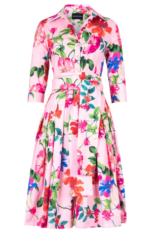 Audrey Dress #2 Shirt Collar 3/4 Sleeve Long Length Cotton Stretch (Fiori Florance)