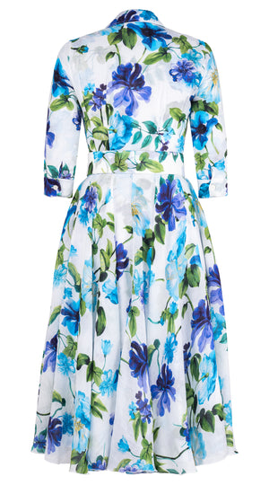 Aster Dress Shirt Collar 3/4 Sleeve Midi Length Cotton Musola (Fiori Florance)