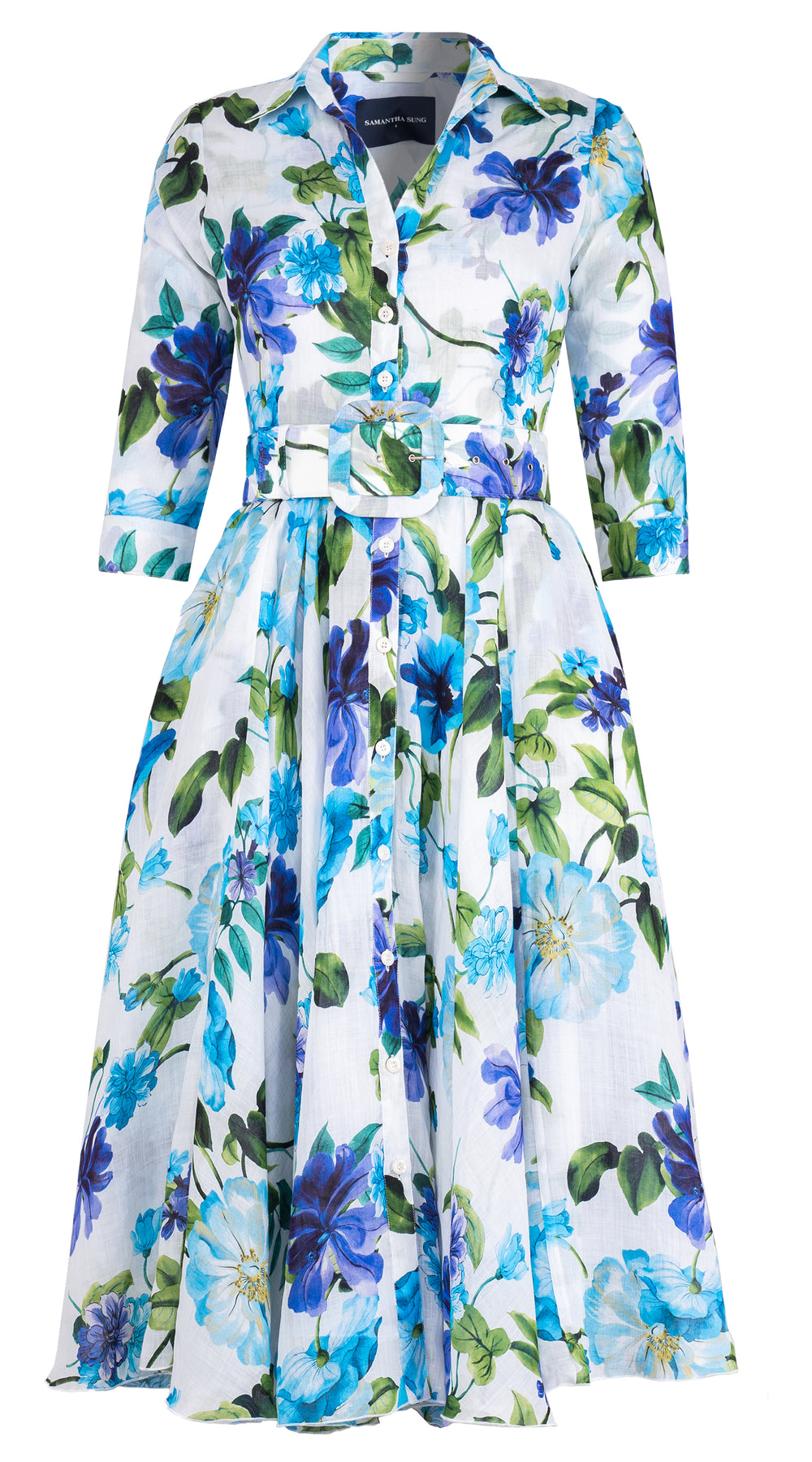 Aster Dress Shirt Collar 3/4 Sleeve Midi Length Cotton Musola (Fiori Florance)