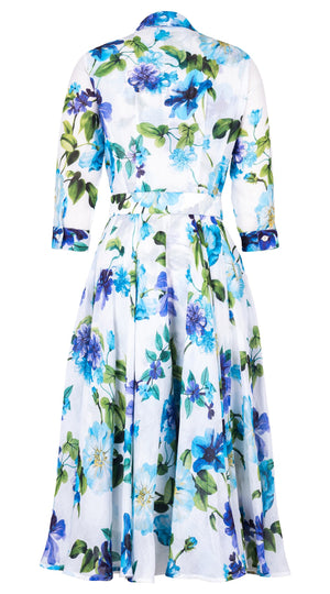 Aster Dress Shirt Collar 3/4 Sleeve Midi Length Ramie (Fiori Florance)