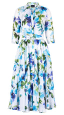 Aster Dress Shirt Collar 3/4 Sleeve Midi Length Ramie (Fiori Florance)