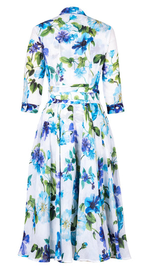 Aster Dress Shirt Collar 3/4 Sleeve Midi Length Ramie (Fiori Florance)