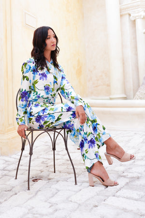Pajama Shirt & Pajama Pants Silk Twill (Fiori Florance)