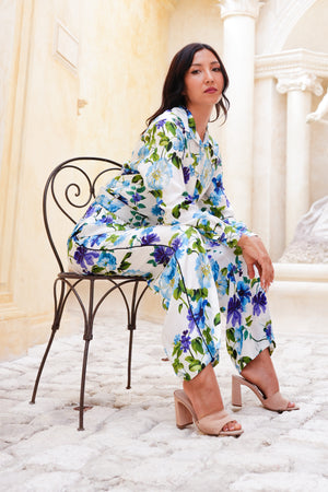 Pajama Shirt & Pajama Pants Silk Twill (Fiori Florance)