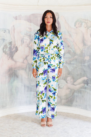 Pajama Shirt & Pajama Pants Silk Twill (Fiori Florance)