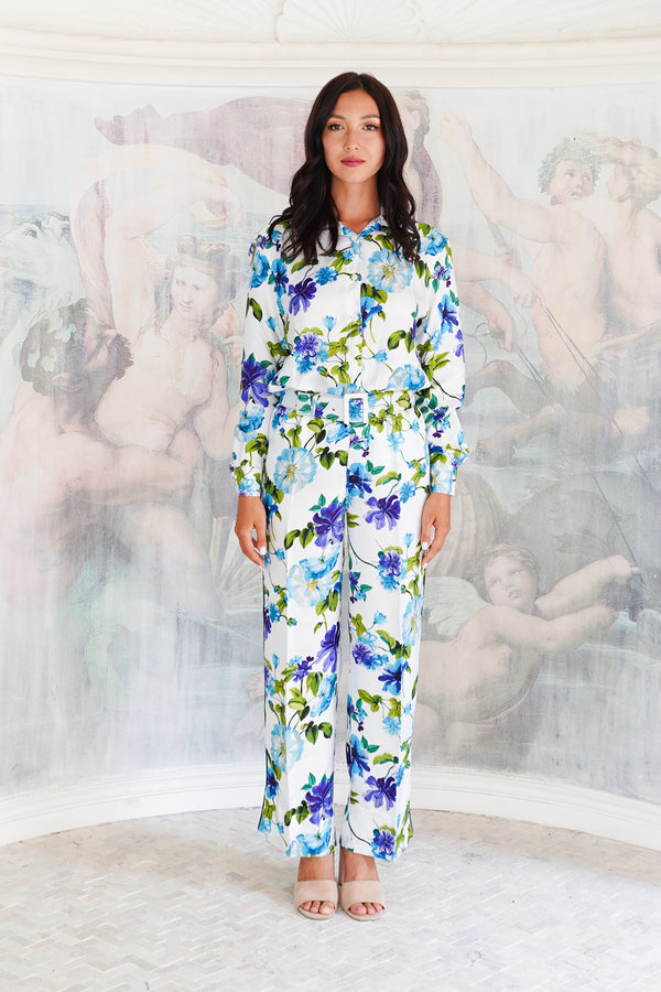 Pajama Shirt & Pajama Pants Silk Twill (Fiori Florance)