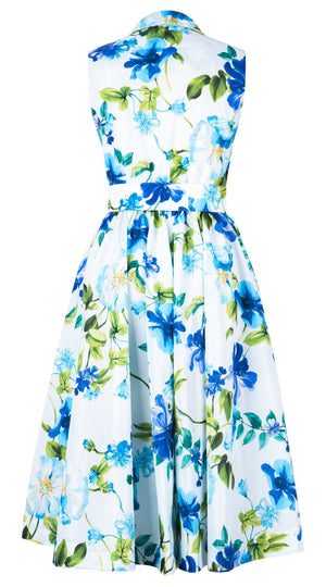 Terry Dress Shirt Collar Sleeveless Midi Length Silk Taffta (Fiori Florance)