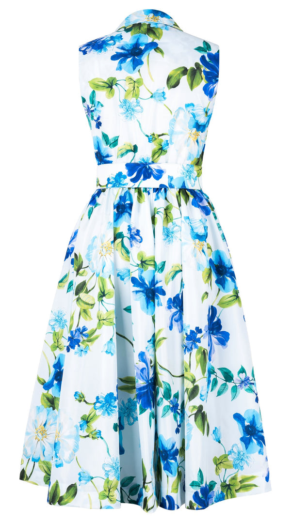Terry Dress Shirt Collar Sleeveless Midi Length Silk Taffta (Fiori Florance)