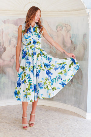 Terry Dress Shirt Collar Sleeveless Midi Length Poliamide Taffta (Fiori Florance)