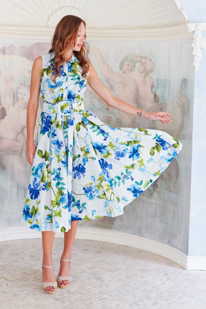 Terry Dress Shirt Collar Sleeveless Midi Length Poliamide Taffta (Fiori Florance)