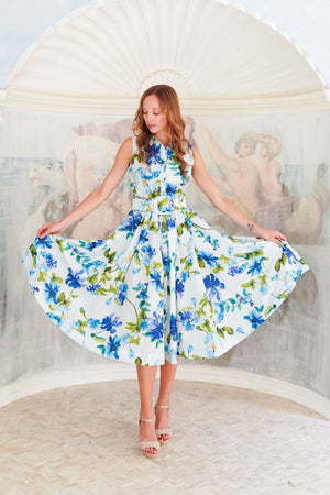 Terry Dress Shirt Collar Sleeveless Midi Length Poliamide Taffta (Fiori Florance)